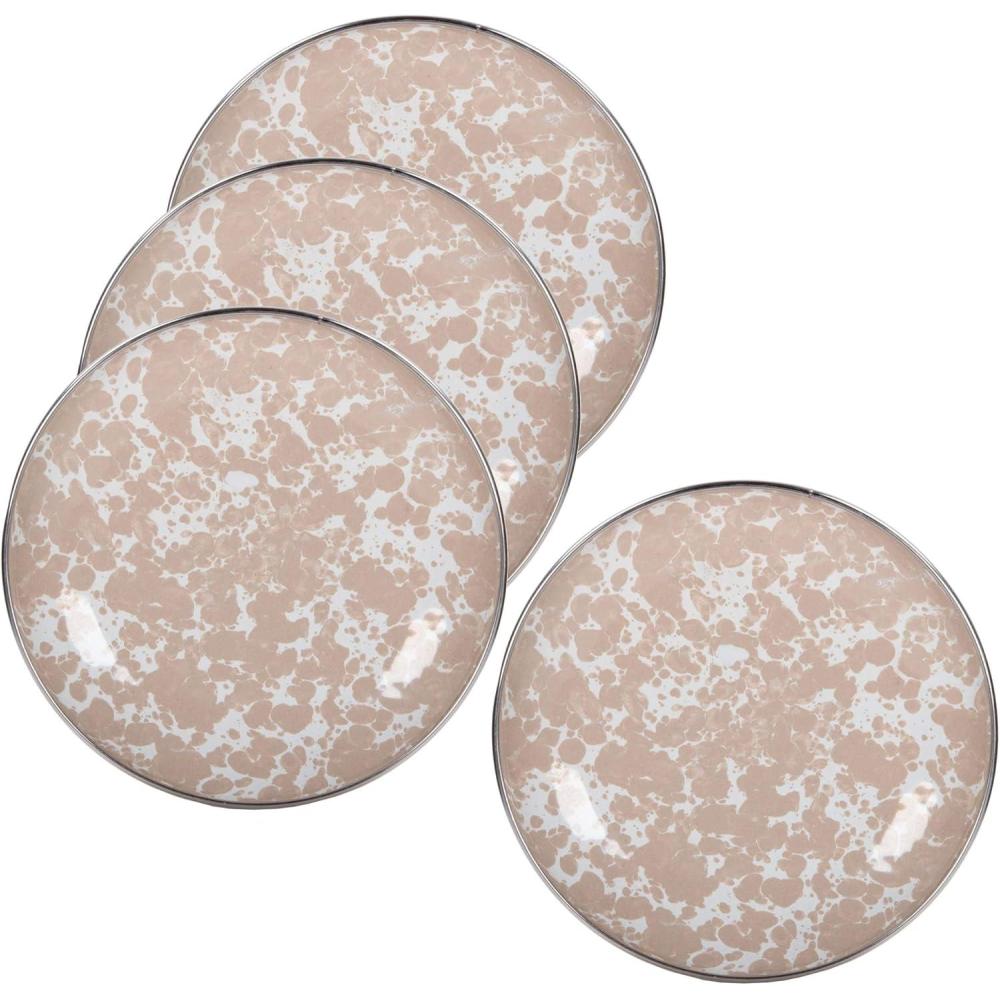 image:imageGolden Rabbit Enamelware Appetizer Plates 6 inch Solid White Textured Set of 4Taupe Swirl