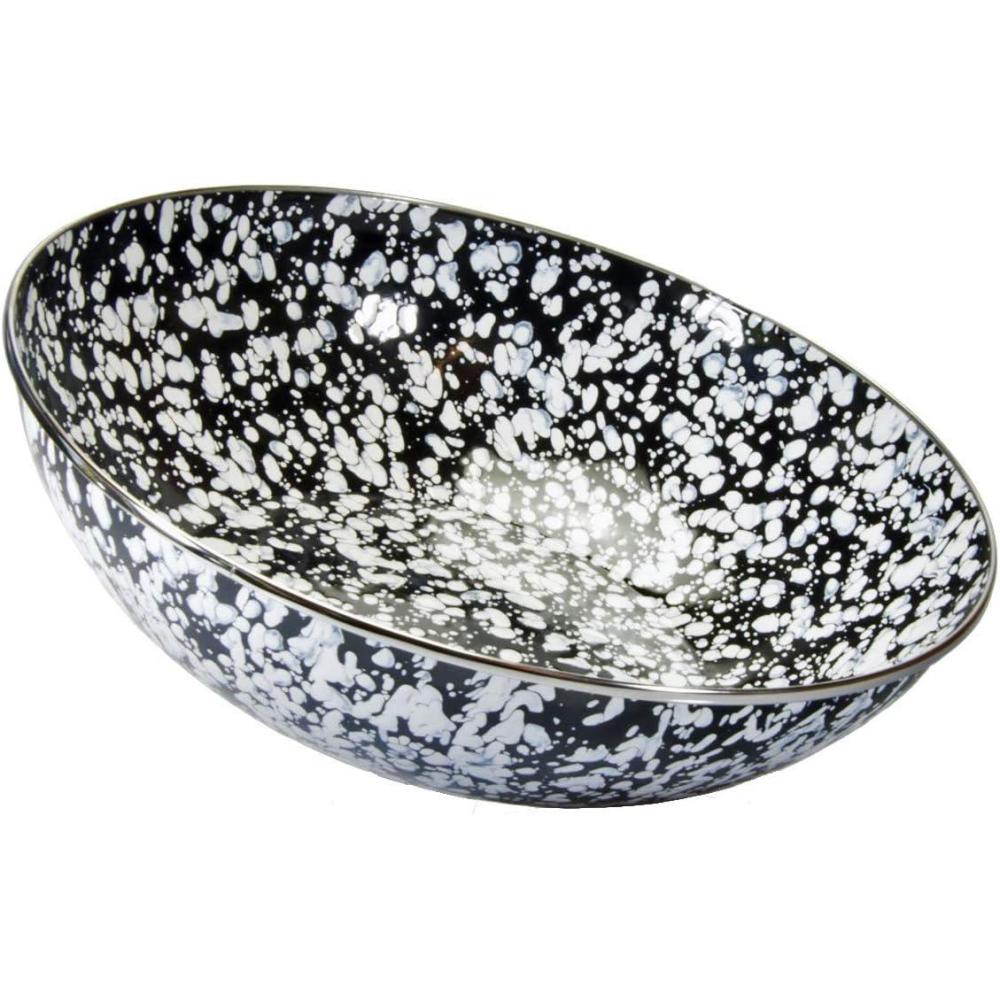 image:imageGolden Rabbit Enamelware Catering Bowl 5 quart Solid White TexturedBlack Swirl