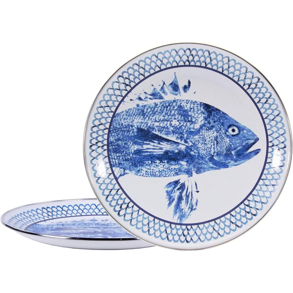 image:imageGolden Rabbit Enamelware Chargers 125 inch Blue Crab Set of 2Fish Camp
