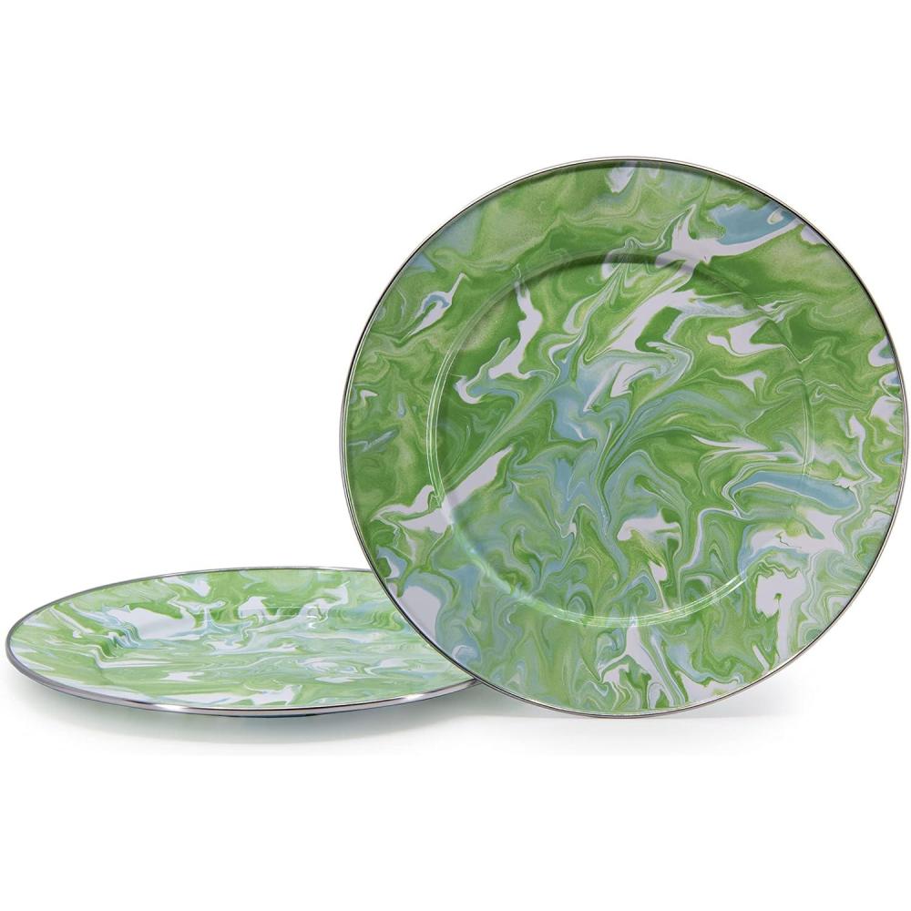 image:imageGolden Rabbit Enamelware Chargers 125 inch Solid White Textured Set of 2Modern Monet
