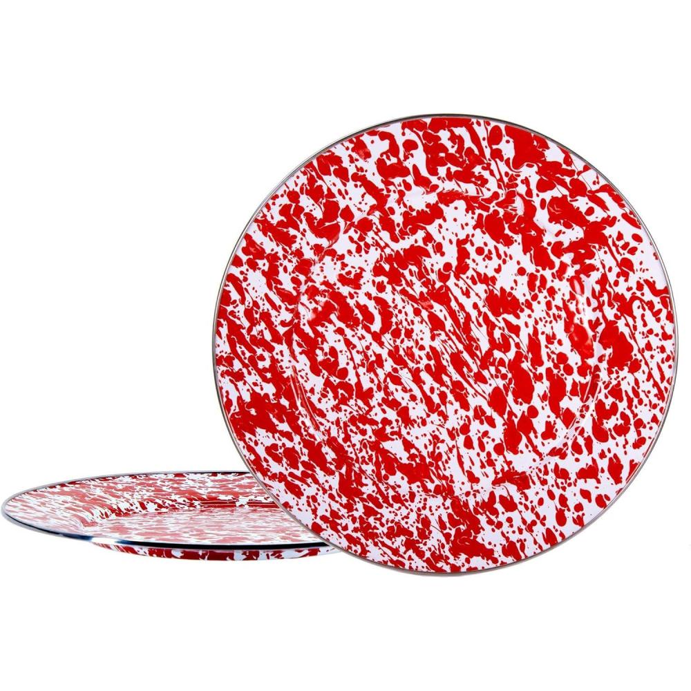 image:imageGolden Rabbit Enamelware Chargers 125 inch Solid White Textured Set of 2Red Swirl