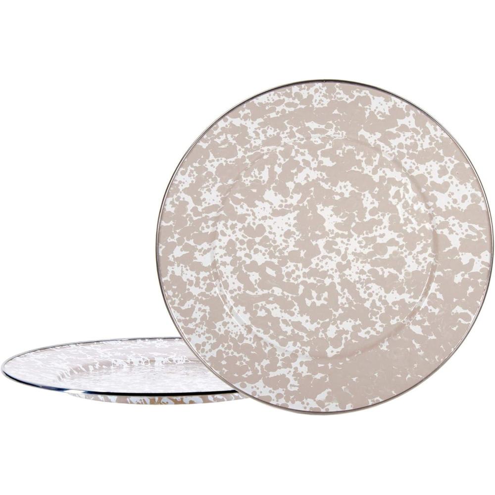 image:imageGolden Rabbit Enamelware Chargers 125 inch Solid White Textured Set of 2Taupe Swirl