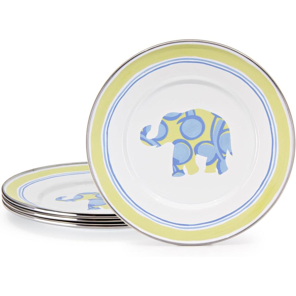 image:imageGolden Rabbit Enamelware Child Plates 85 inch Elephant Set of 4Elephant