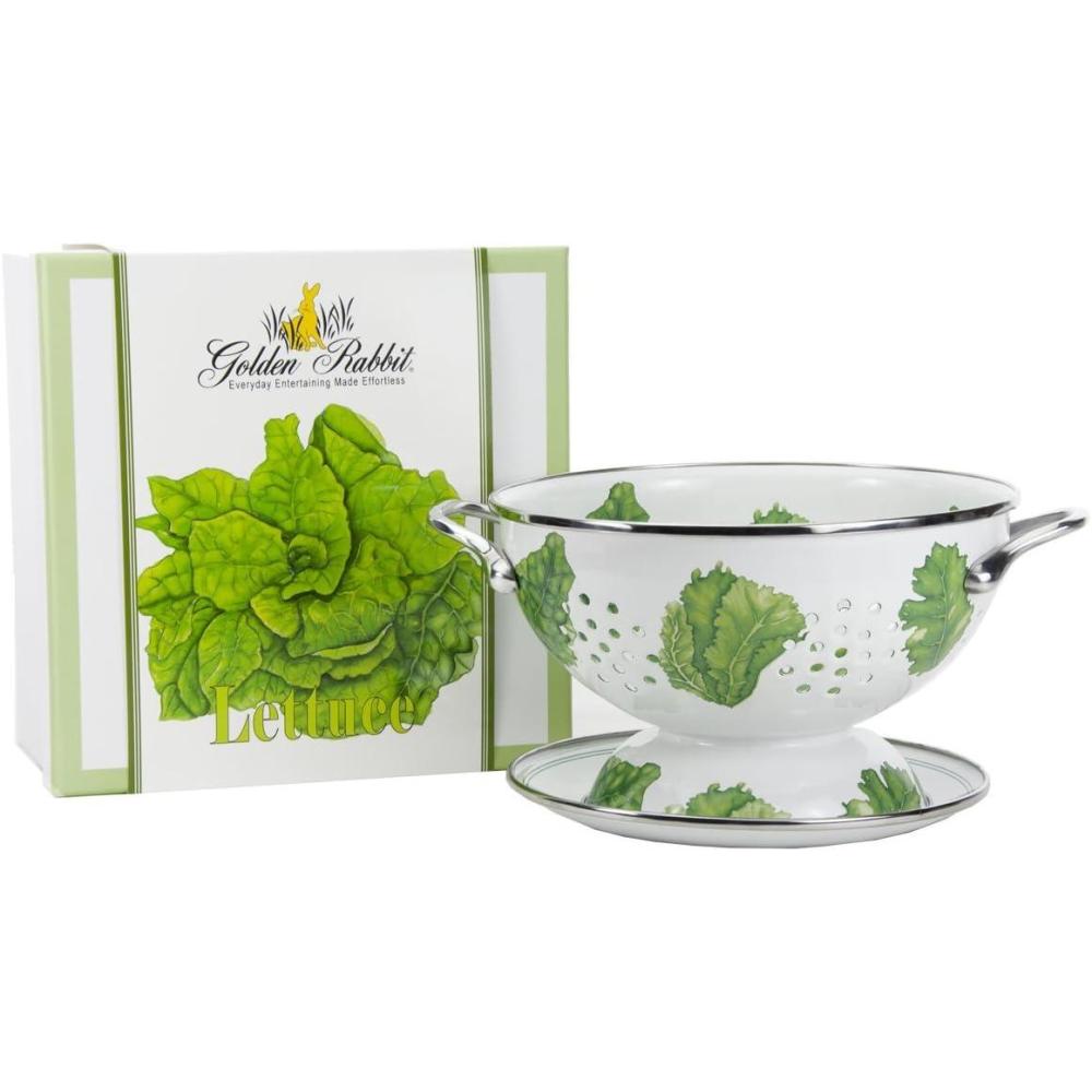 image:imageGolden Rabbit Enamelware Colander and Drip Plate Gift Set HerbsLettuce