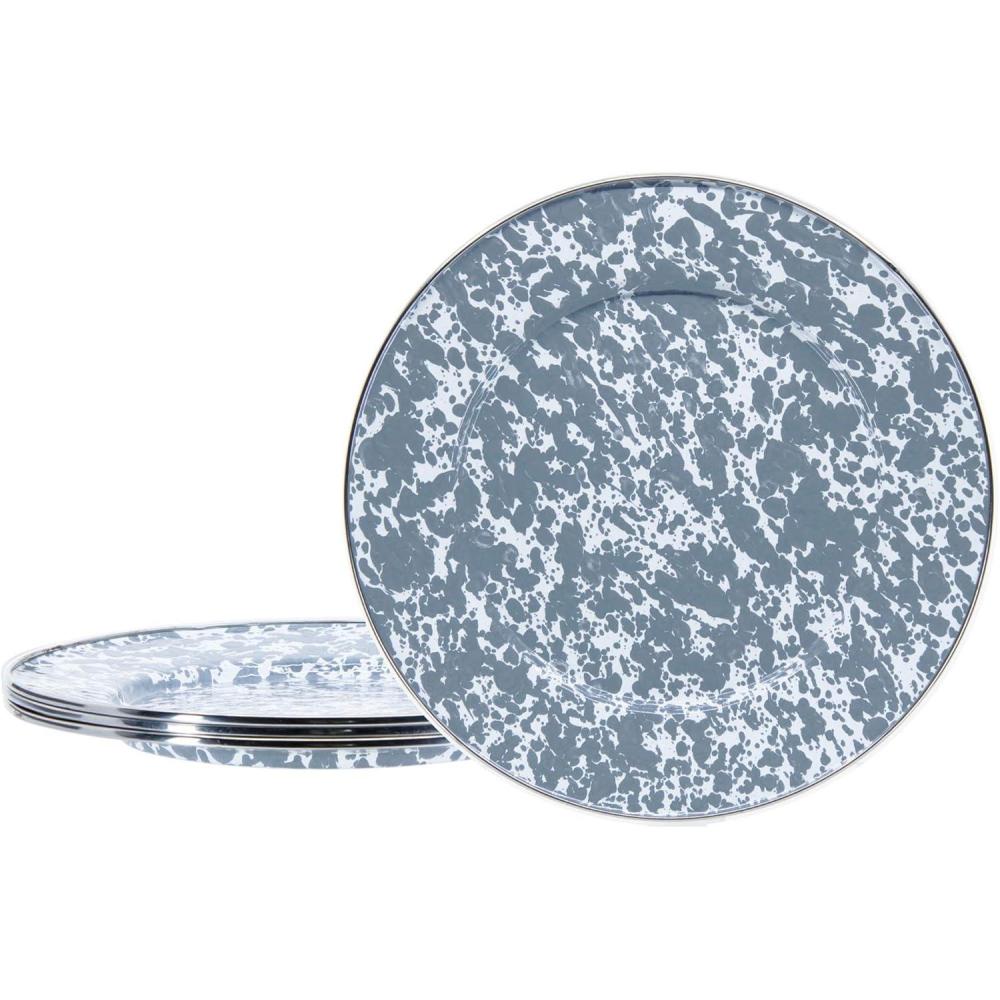 image:imageGolden Rabbit Enamelware Dinner Plates 105 inch Solid White Textured Set of 4Grey Swirl