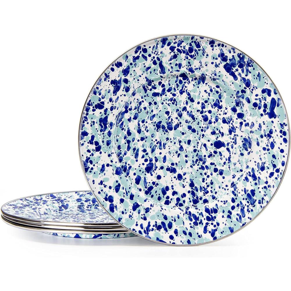 image:imageGolden Rabbit Enamelware Dinner Plates 105 inch Solid White Textured Set of 4Ocean