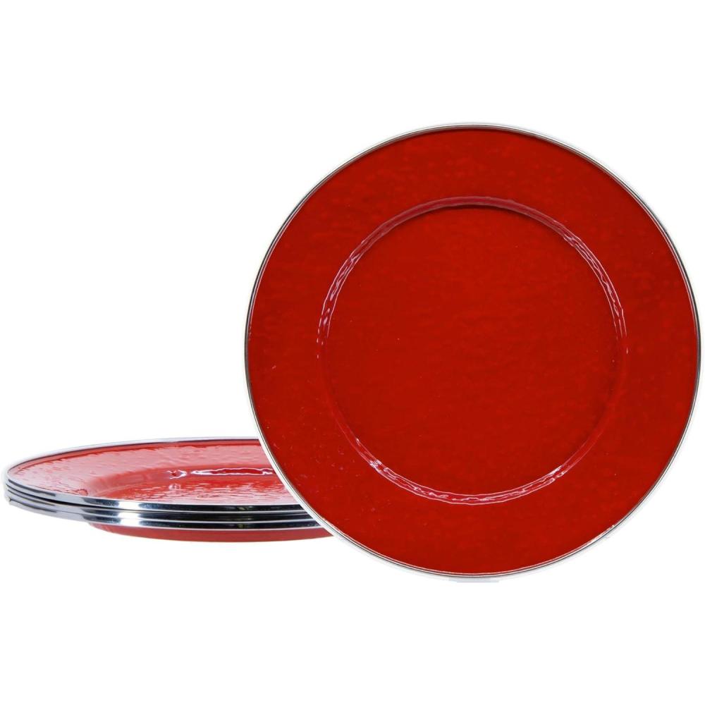 image:imageGolden Rabbit Enamelware Dinner Plates 105 inch Solid White Textured Set of 4Solid Red Textured