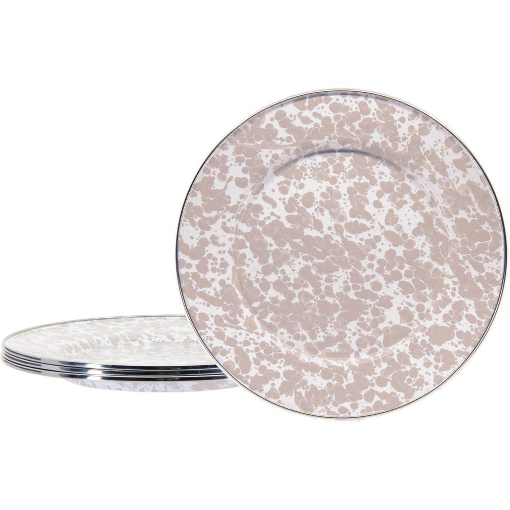 image:imageGolden Rabbit Enamelware Dinner Plates 105 inch Solid White Textured Set of 4Taupe Swirl