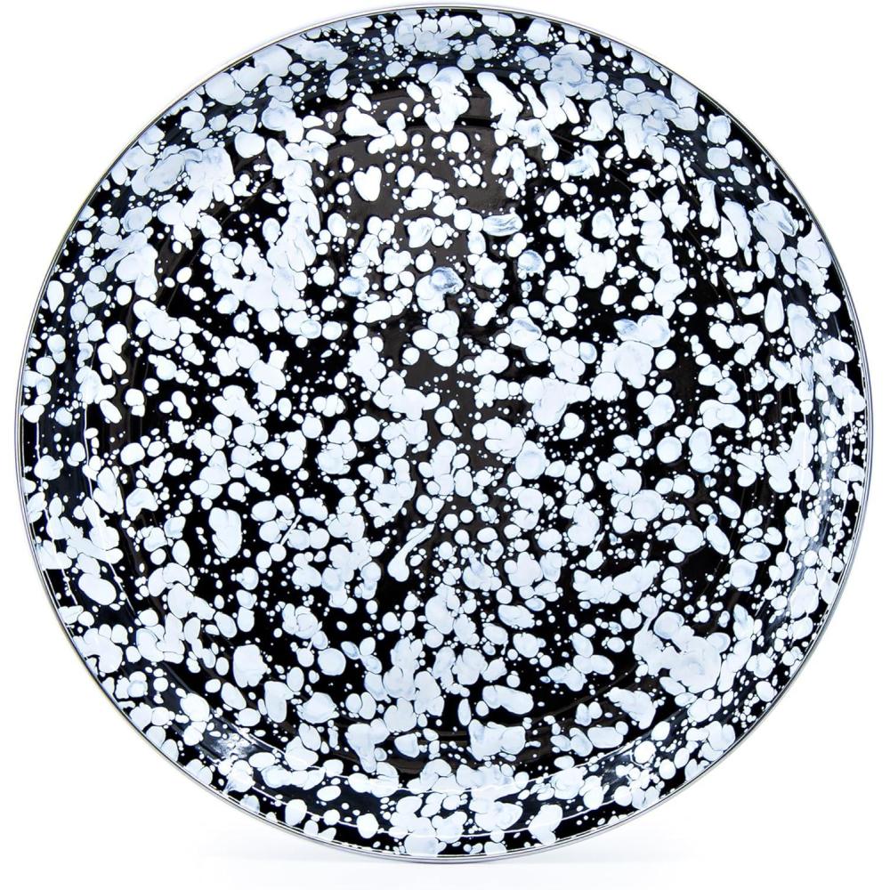 image:imageGolden Rabbit Enamelware Medium Tray 155 inch Solid White TexturedBlack Swirl