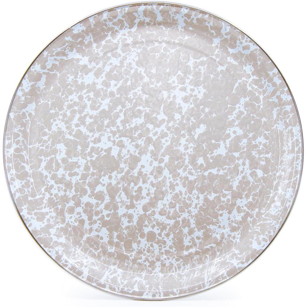 image:imageGolden Rabbit Enamelware Medium Tray 155 inch Solid White TexturedTaupe Swirl