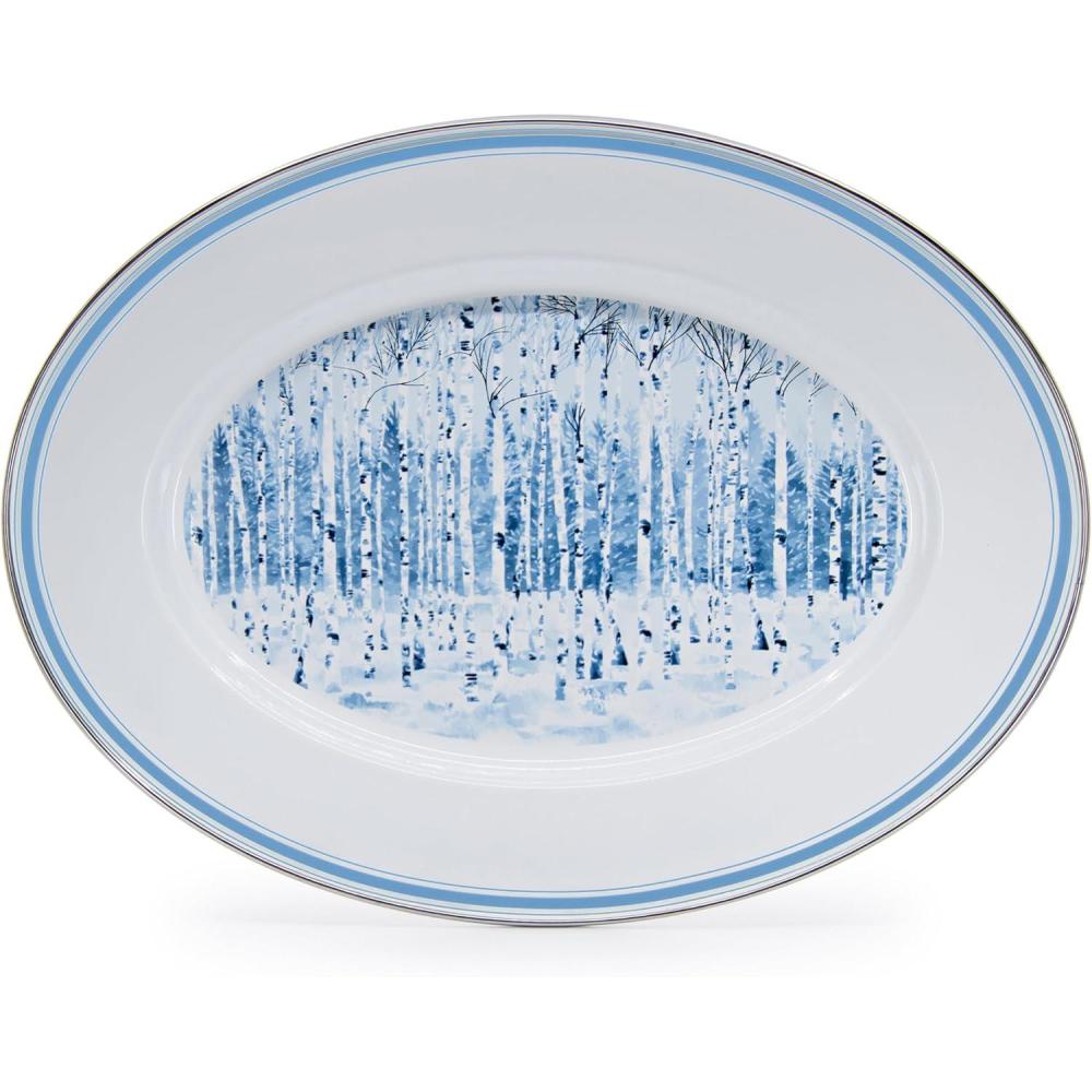 image:imageGolden Rabbit Enamelware Oval Platter 12 x 16in Blue CrabAspen Grove