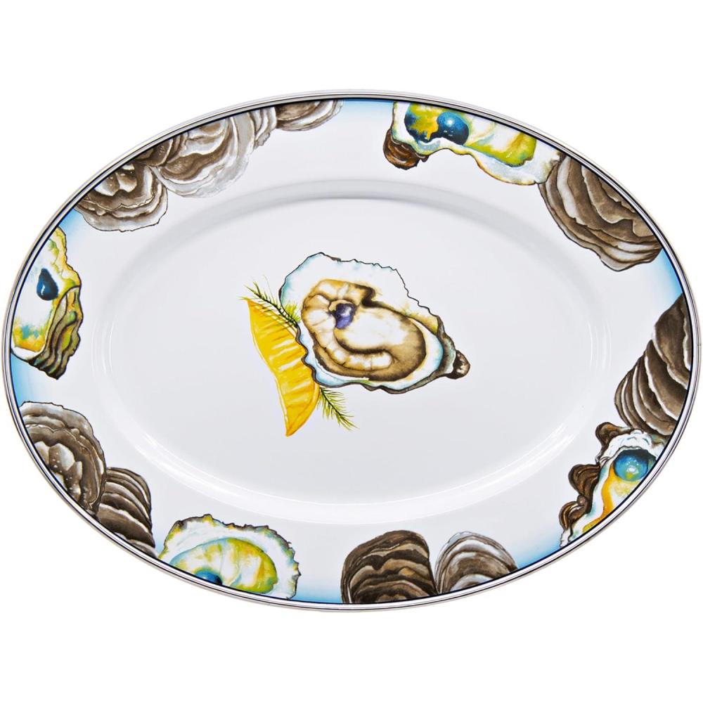 image:imageGolden Rabbit Enamelware Oval Platter 12 x 16in Blue CrabOyster