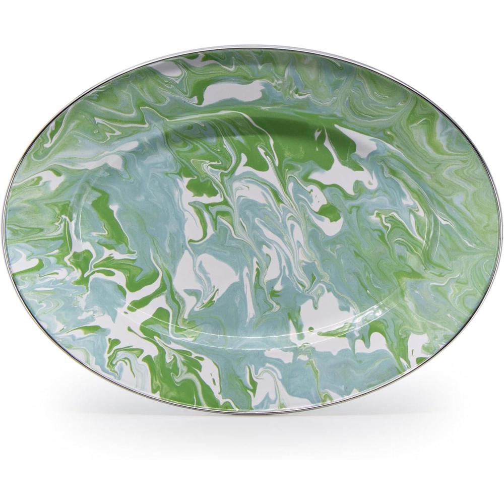 image:imageGolden Rabbit Enamelware Oval Platter 12 x 16in Solid White TexturedModern Monet