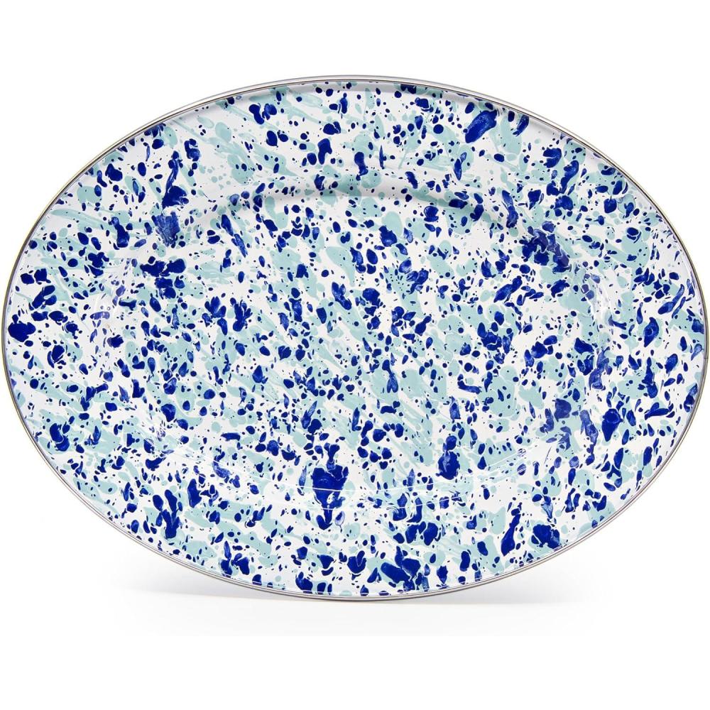 image:imageGolden Rabbit Enamelware Oval Platter 12 x 16in Solid White TexturedOcean