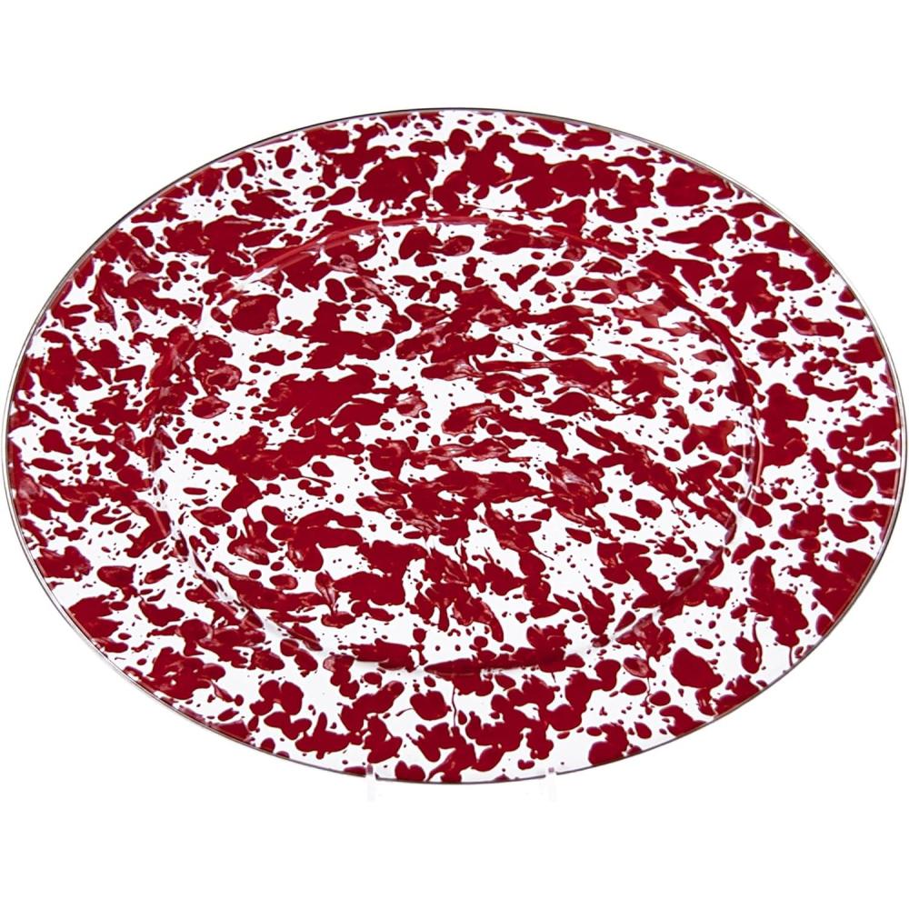 image:imageGolden Rabbit Enamelware Oval Platter 12 x 16in Solid White TexturedRed Swirl