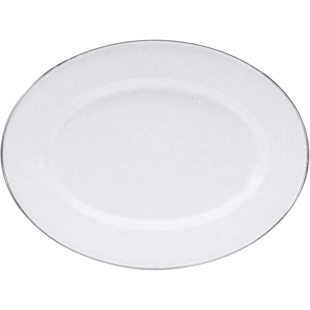image:imageGolden Rabbit Enamelware Oval Platter 12 x 16in Solid White TexturedSolid White Textured