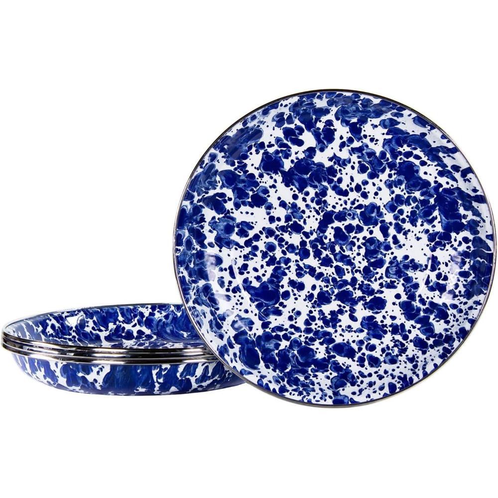 image:imageGolden Rabbit Enamelware Pasta Plates 10 inch Solid White Textured Set of 4Cobalt Swirl
