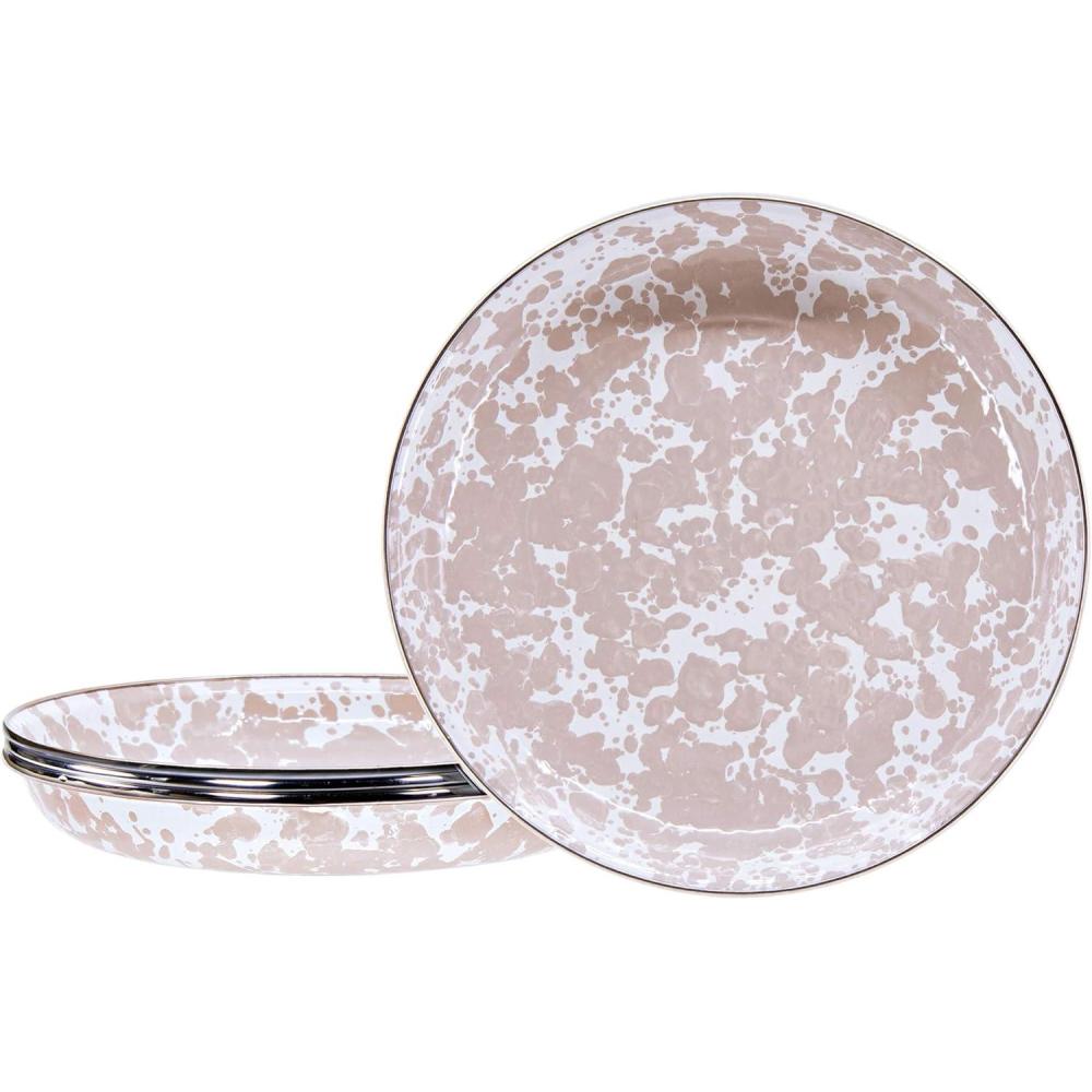 image:imageGolden Rabbit Enamelware Pasta Plates 10 inch Solid White Textured Set of 4Taupe Swirl