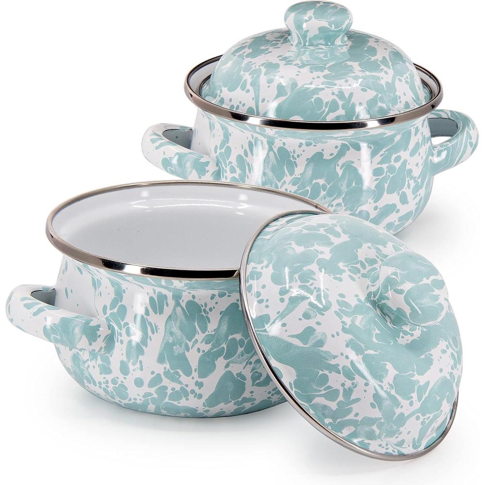 image:imageGolden Rabbit Enamelware Petite Tureens Pots 16 ounce Ocean Set of 2Sea Glass