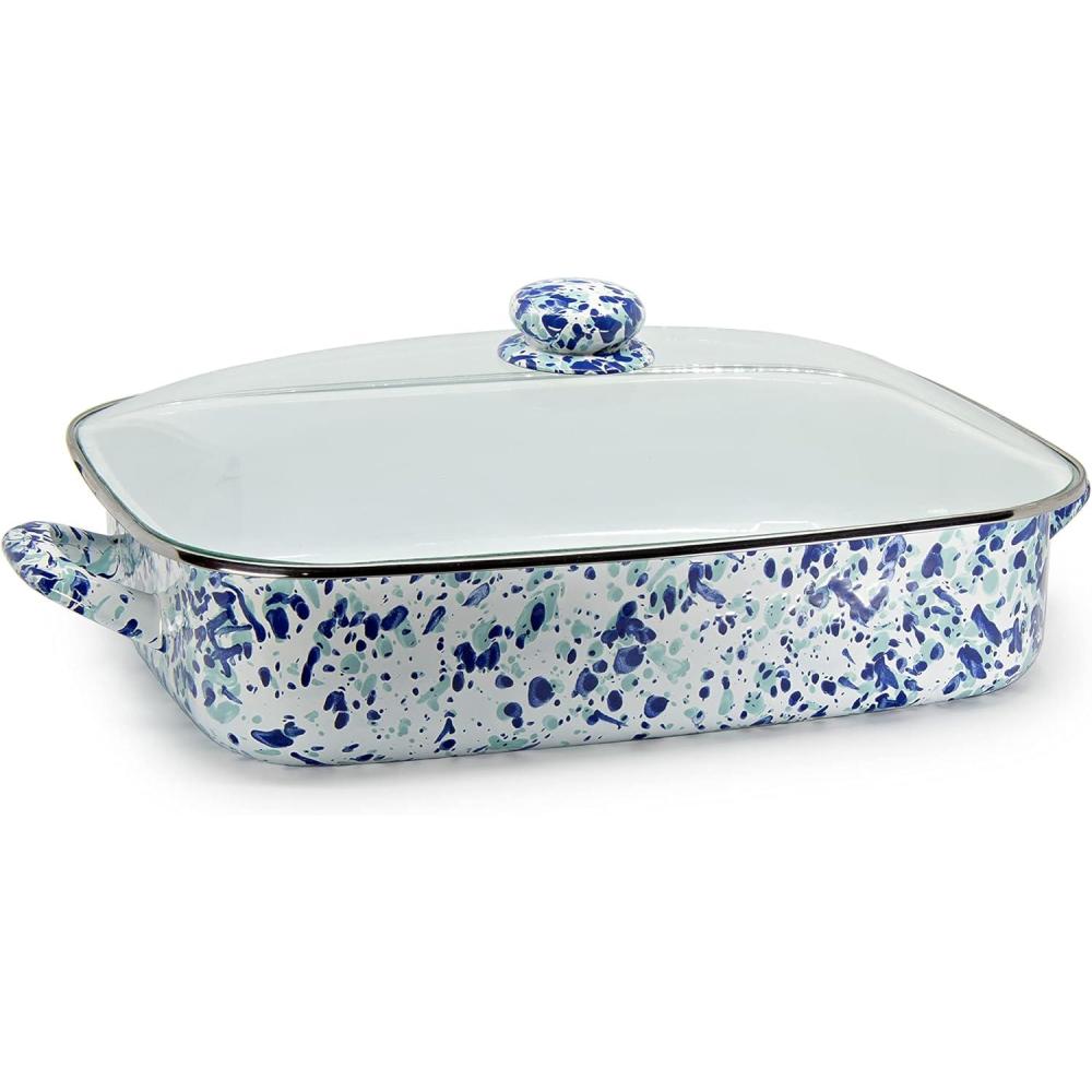 image:imageGolden Rabbit Enamelware Roasting Pan with Lid 105 quarts Solid White TexturedOcean