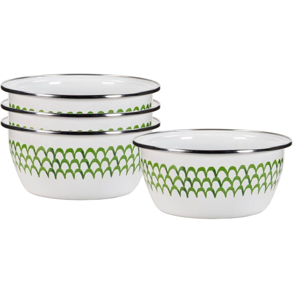 image:imageGolden Rabbit Enamelware Salad Bowls 24 ounce Blue Crab Set of 4Green Scallop