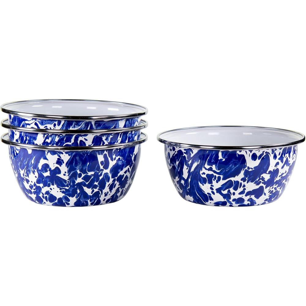 image:imageGolden Rabbit Enamelware Salad Bowls 24 ounce Solid White Textured Set of 4Cobalt Swirl
