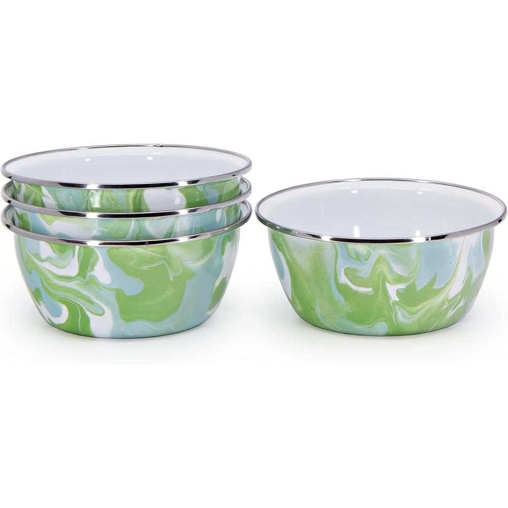 image:imageGolden Rabbit Enamelware Salad Bowls 24 ounce Solid White Textured Set of 4Modern Monet