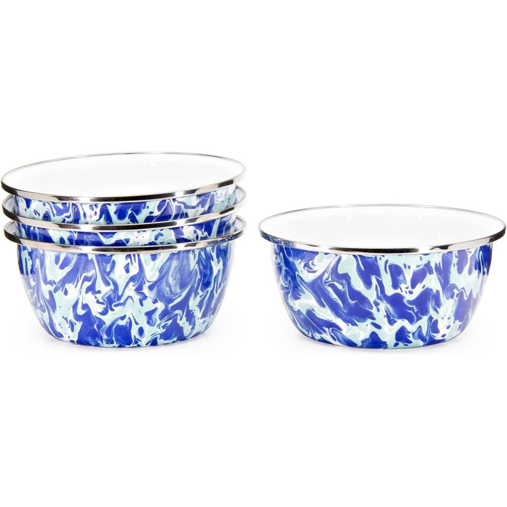 image:imageGolden Rabbit Enamelware Salad Bowls 24 ounce Solid White Textured Set of 4Ocean