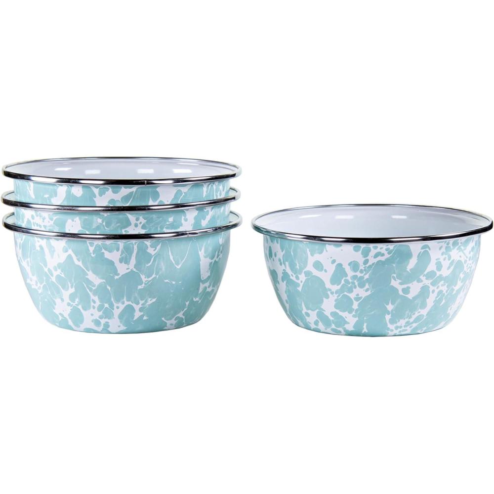 image:imageGolden Rabbit Enamelware Salad Bowls 24 ounce Solid White Textured Set of 4Sea Glass