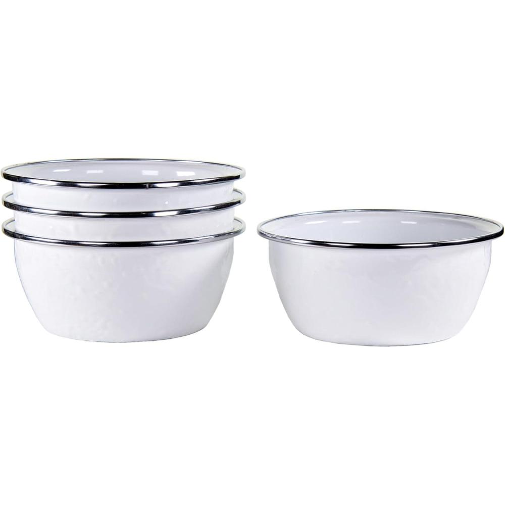 image:imageGolden Rabbit Enamelware Salad Bowls 24 ounce Solid White Textured Set of 4Solid White Textured