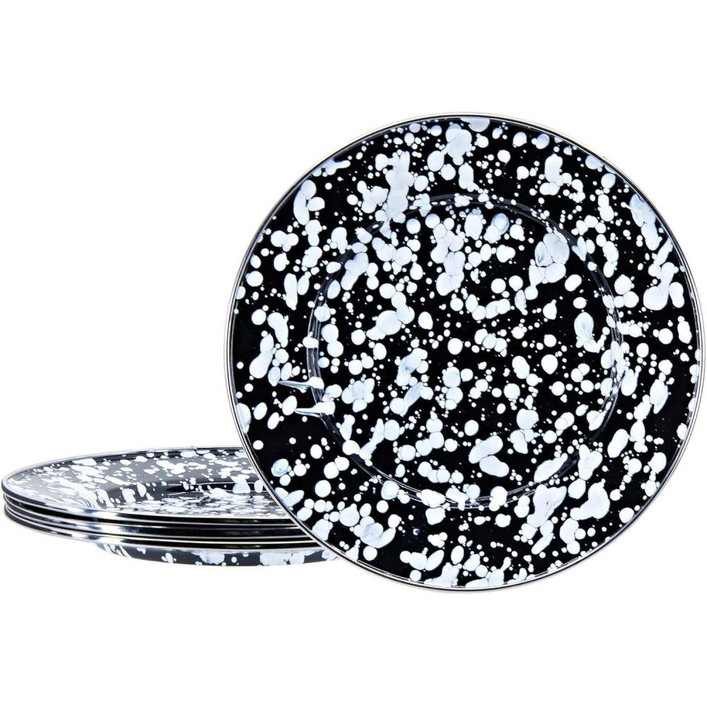 image:imageGolden Rabbit Enamelware Sandwich Plates 85 inch Solid White Textured Set of 4Black Swirl