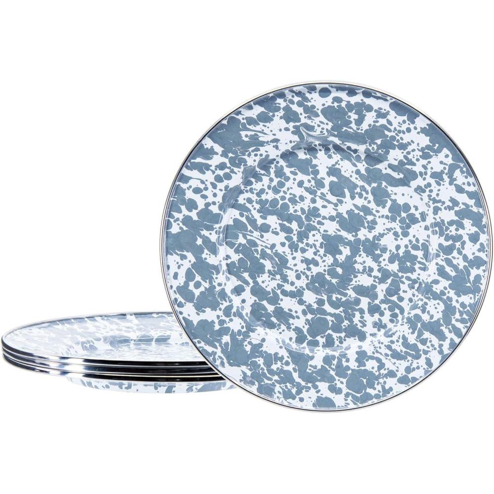 image:imageGolden Rabbit Enamelware Sandwich Plates 85 inch Solid White Textured Set of 4Grey Swirl