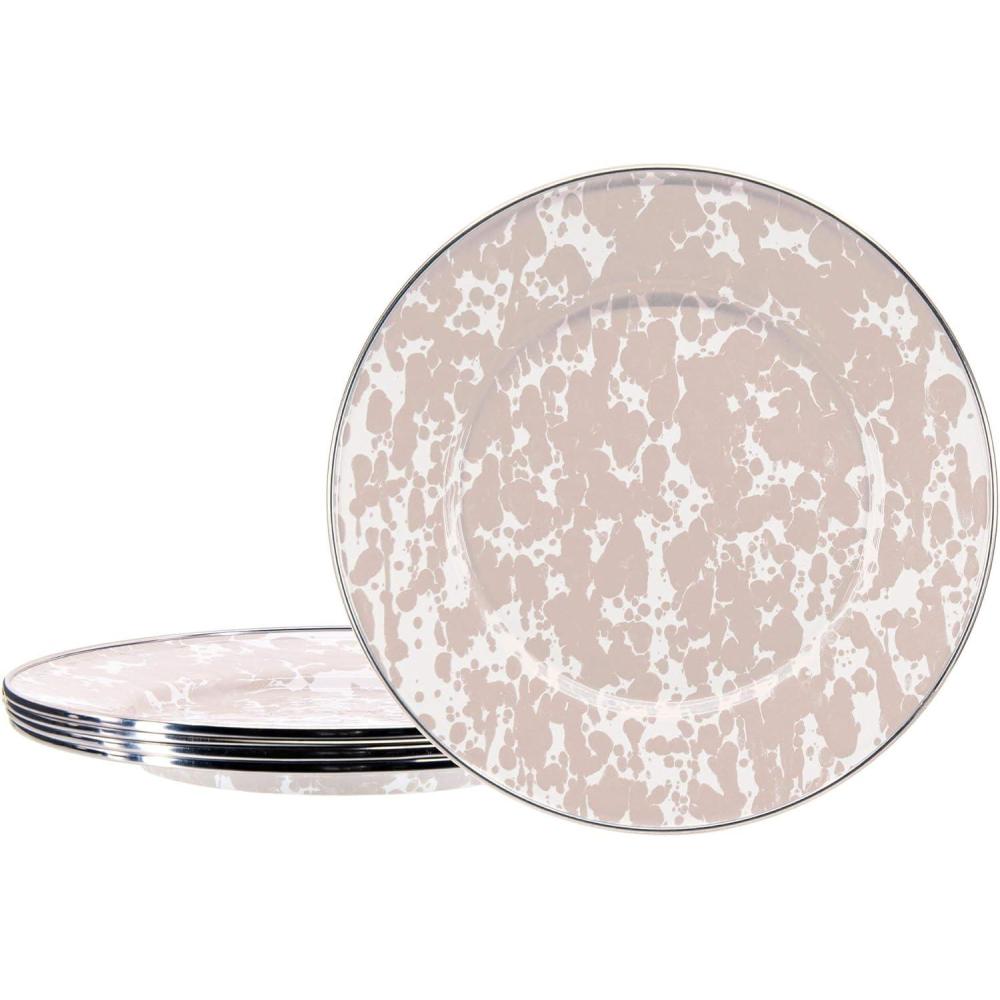 image:imageGolden Rabbit Enamelware Sandwich Plates 85 inch Solid White Textured Set of 4Taupe Swirl