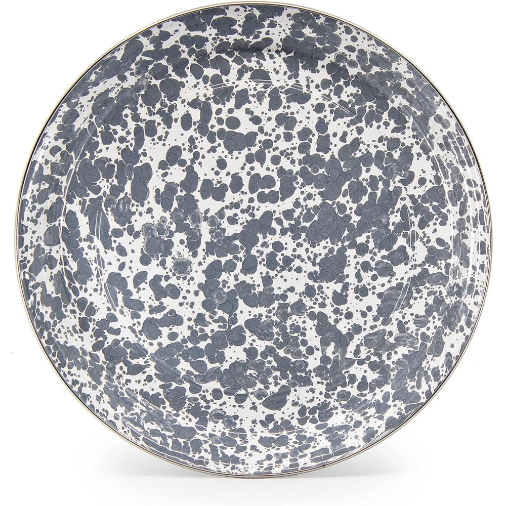 image:imageGolden Rabbit Enamelware Small Serving Tray 12 inch Solid White TexturedGrey Swirl