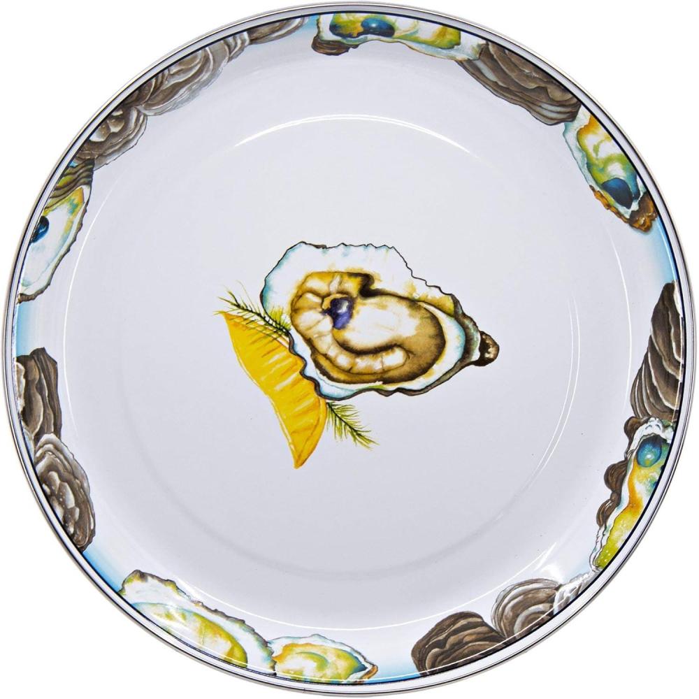 image:imageGolden Rabbit Enamelware Small Serving Tray 12 inch Solid White TexturedOyster