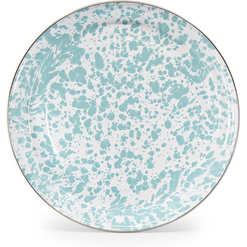 image:imageGolden Rabbit Enamelware Small Serving Tray 12 inch Solid White TexturedSea Glass