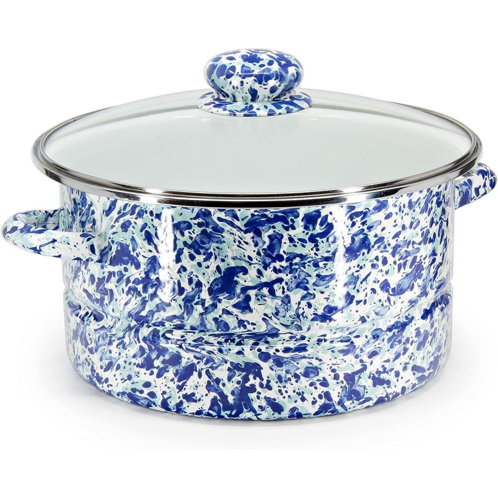 image:imageGolden Rabbit Enamelware Soup or Stock Pot 6 quart Solid White TexturedOcean