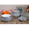 Golden Rabbit Enamelware Appetizer Plate Gift Set, Set of 4, Red Swirl(Grey Swirl)