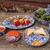Golden Rabbit Enamelware Appetizer Plates, 6 inch, Solid White Textured, Set of 4(Cobalt Swirl)