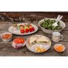 Golden Rabbit Enamelware Appetizer Plates, 6 inch, Solid White Textured, Set of 4(Taupe Swirl)