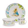 Golden Rabbit Enamelware Child Dinnerware Set: Plate, Mug and Bowl with Lid, Peter Rabbit(Spring Leaves)
