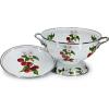 Golden Rabbit Enamelware Colander and Drip Plate Gift Set, Herbs(Cherry)