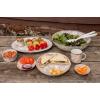 Golden Rabbit Enamelware Dinner Plates, 10.5 inch, Solid White Textured, Set of 4(Taupe Swirl)