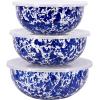 Golden Rabbit Enamelware Nested Mixing Bowls with Lids, Set of 3, Solid White Textured(Cobalt Swirl)