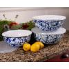 Golden Rabbit Enamelware Nested Mixing Bowls with Lids, Set of 3, Solid White Textured(Ocean)