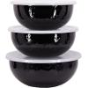Golden Rabbit Enamelware Nested Mixing Bowls with Lids, Set of 3, Solid White Textured(Solid Black Textured)