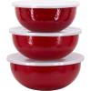 Golden Rabbit Enamelware Nested Mixing Bowls with Lids, Set of 3, Solid White Textured(Solid Red Textured)