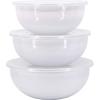 Golden Rabbit Enamelware Nested Mixing Bowls with Lids, Set of 3, Solid White Textured(Solid White Textured)