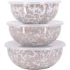 Golden Rabbit Enamelware Nested Mixing Bowls with Lids, Set of 3, Solid White Textured(Taupe Swirl)