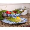 Golden Rabbit Enamelware Oval Platter, 12 x 16in, Solid White Textured(Ocean)